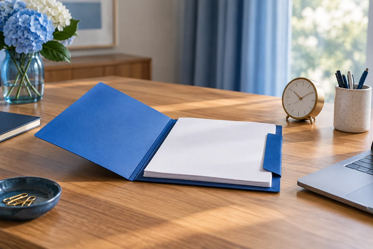 Document folder on a desk